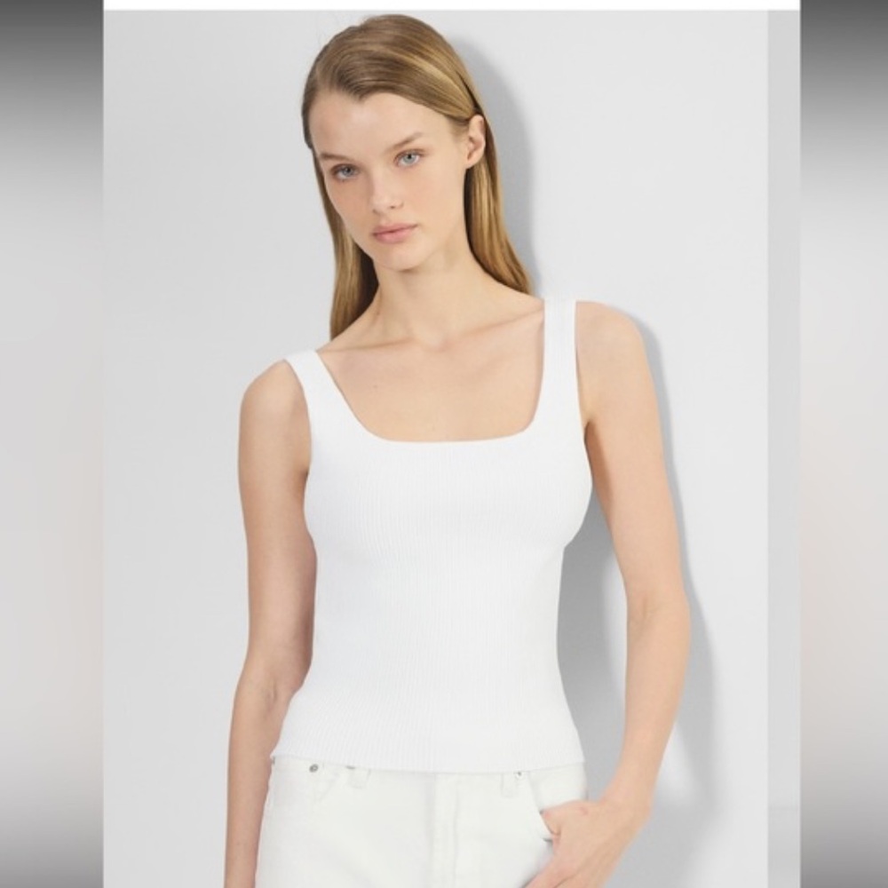 Aritzia White Ribbed Square Neck Tank Top - Small
